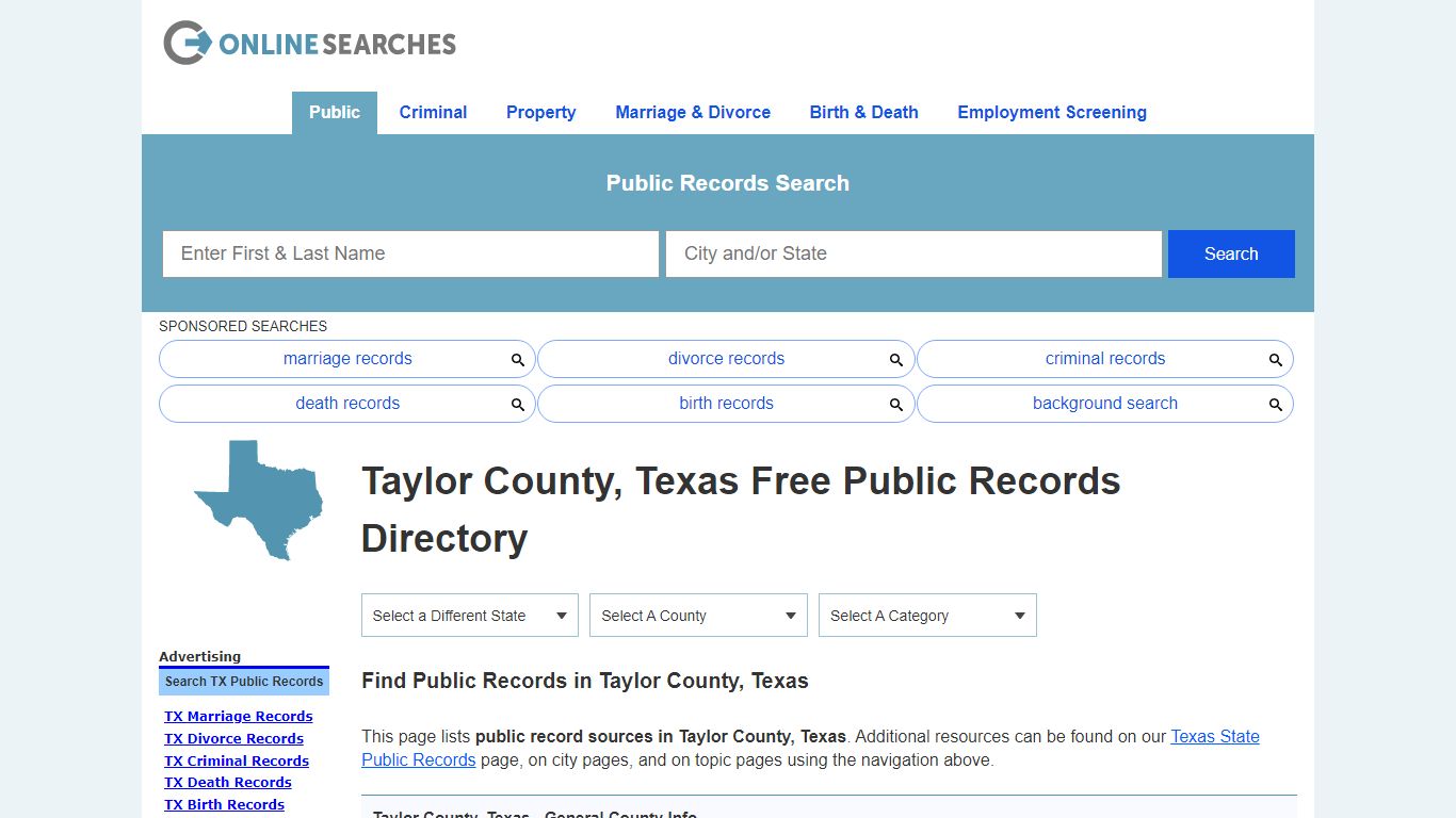 Taylor County, Texas Public Records Directory